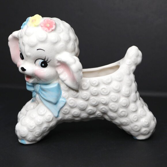 Vintage Napco Curly Lamb Ceramic Planter Pot #598 Kitchy 60s Home Decor Pastel - Picture 5 of 12